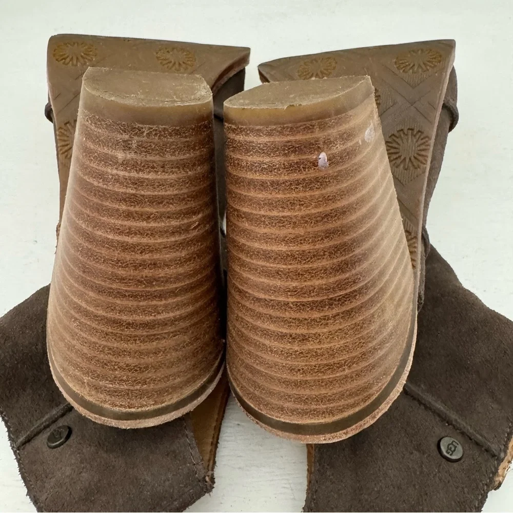 Ugg Valencia Brown Suede Peep Toe Bootie Sandal Size 7